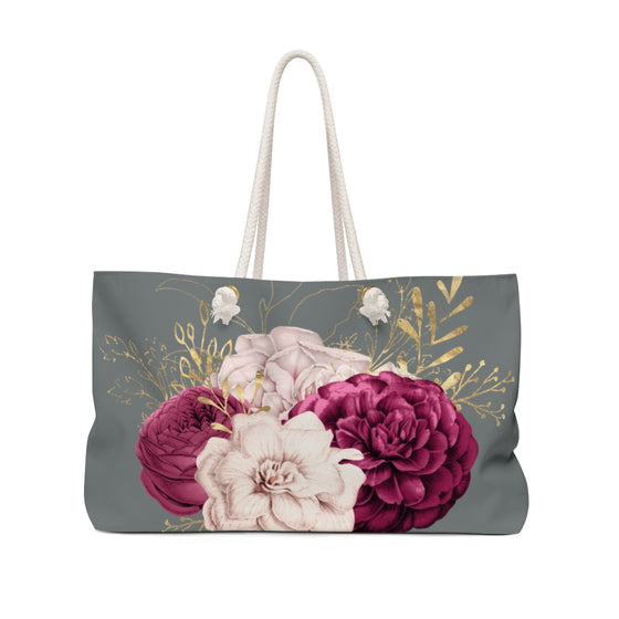 Pink & Grey Flower Weekender Bag